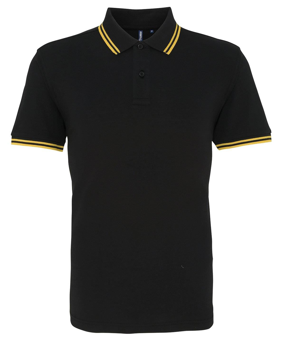 Asquith & Fox black polo shirt with yellow tip