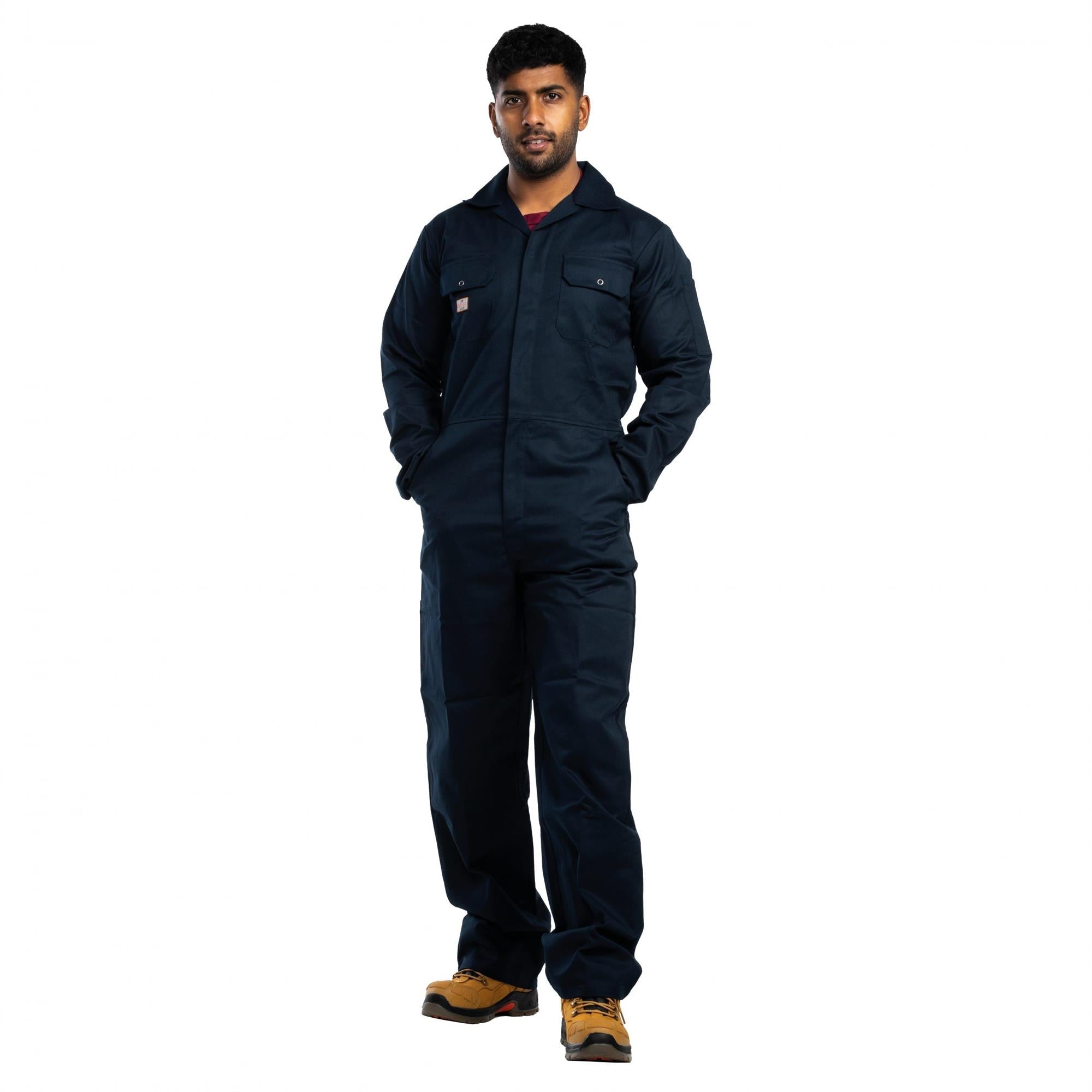 Unbreakable navy polycotton stud-front multi-pocket coverall #U275