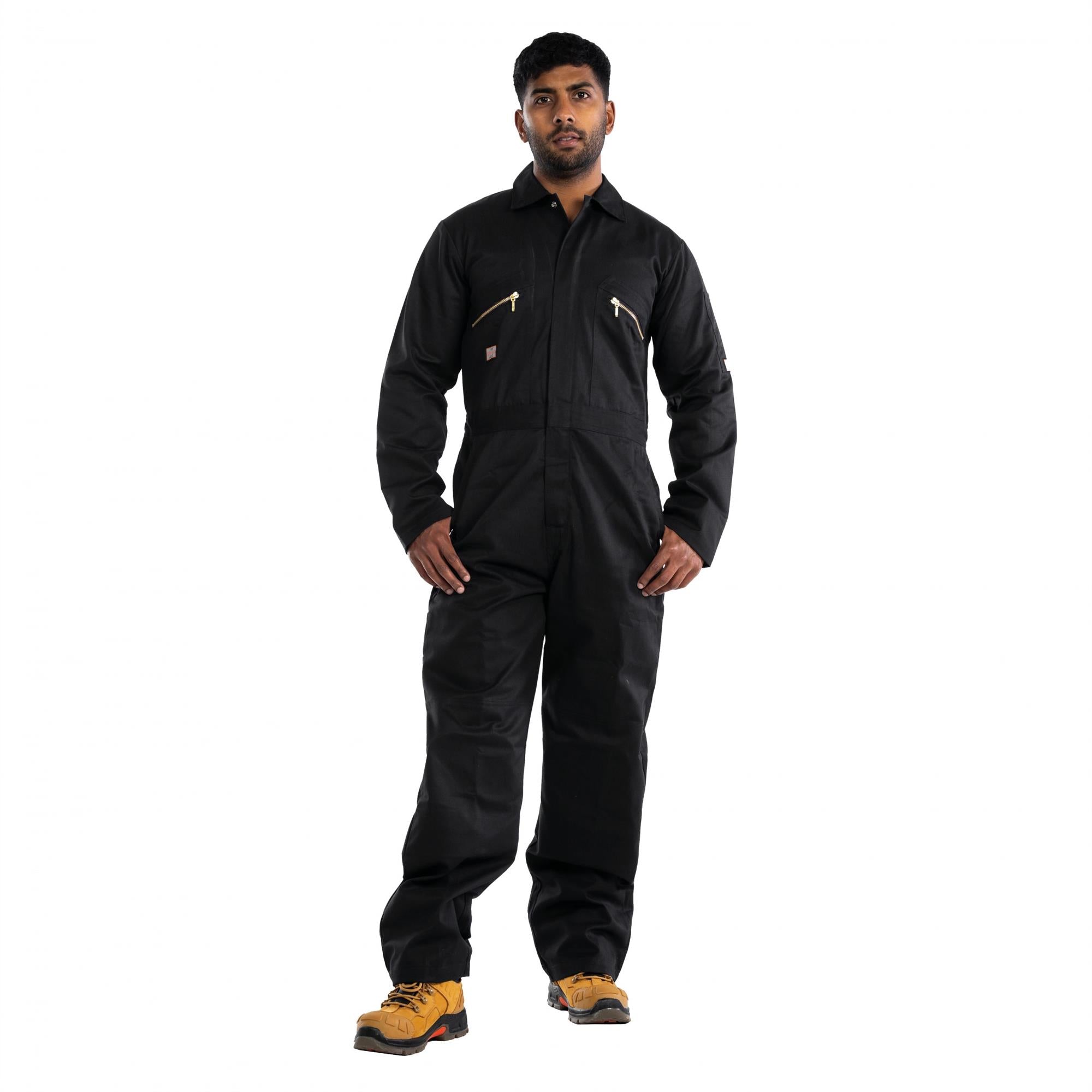 Unbreakable black polycotton zip-front multi-pocket coverall #U272
