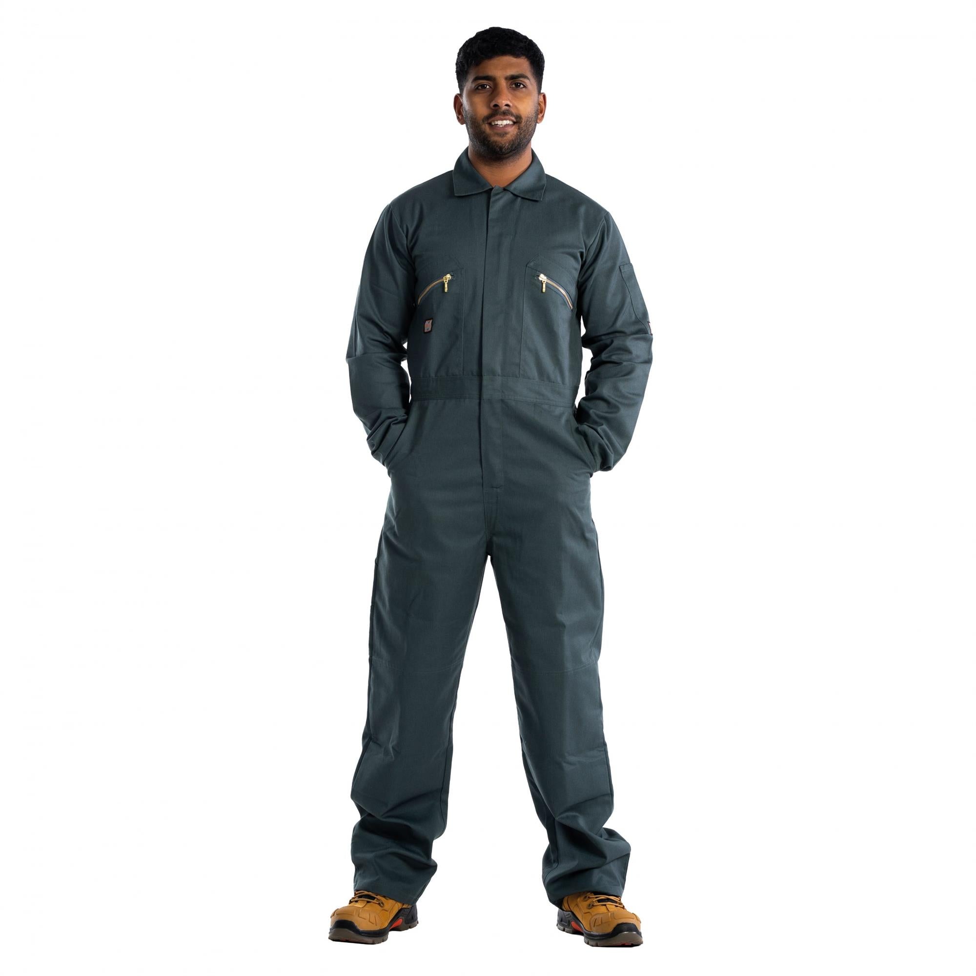 Unbreakable green polycotton zip-front multi-pocket coverall #U271