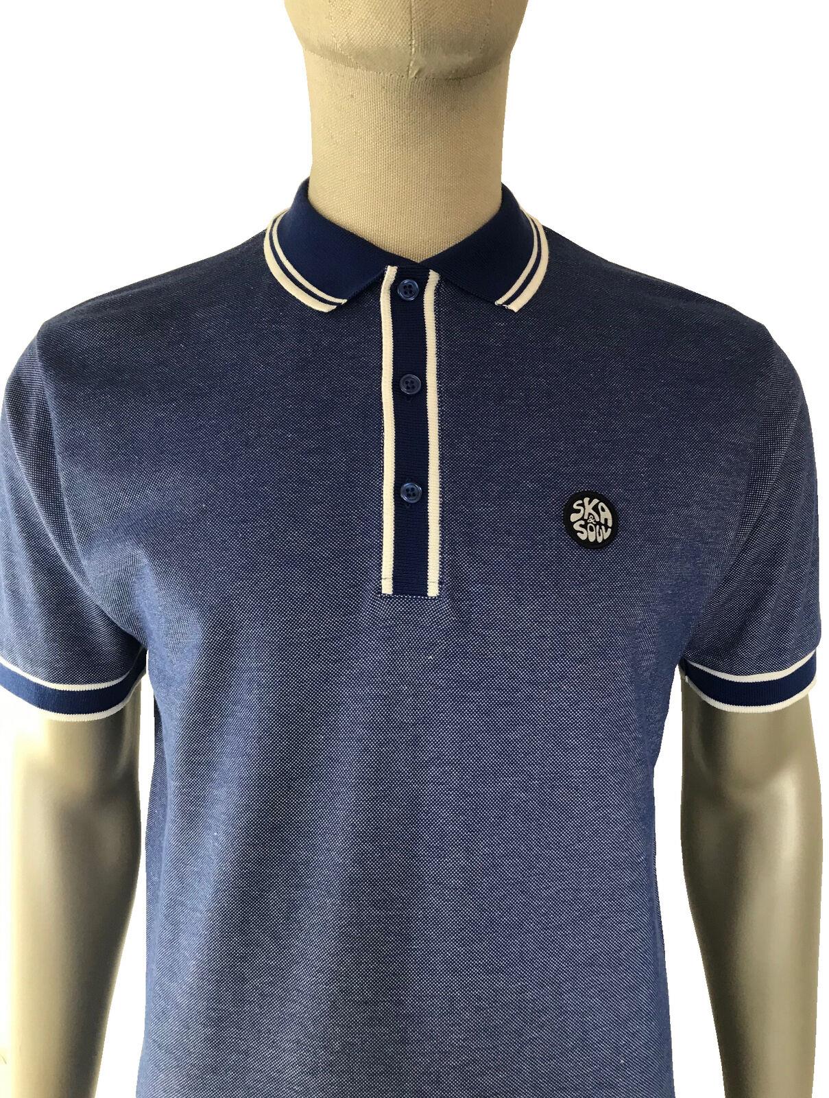 SKA & SOUL 2268 blue Oxford pique cotton polo shirt