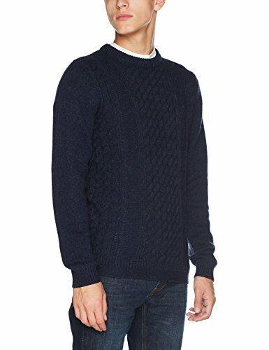 Farah CHELMORTON navy blue marl cable knit crew-neck warm winter jumper size large