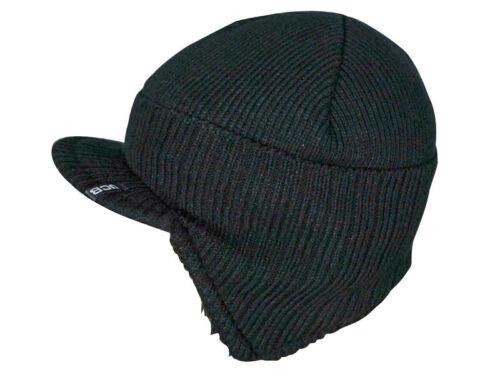 JCB black knitted sherpa fleece lined thermal winter beanie peaked hat cap