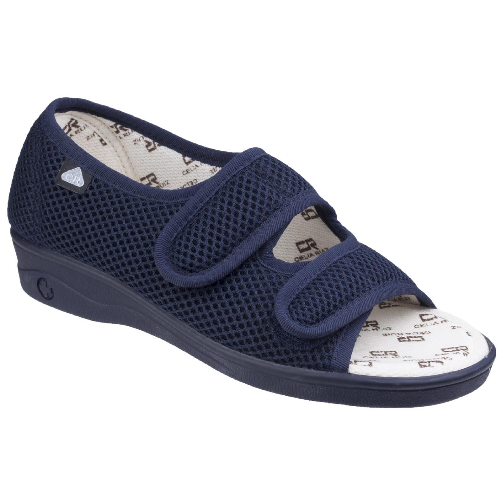 Celia Ruiz women's navy touch-fasten adjustable extra wide-fit medical slipper #214