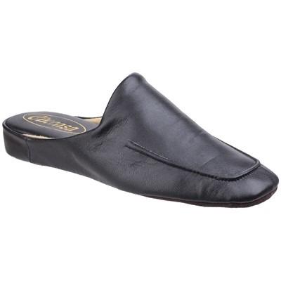 Cincasa Carlos men's black leather lined slip-on classic house mule slipper