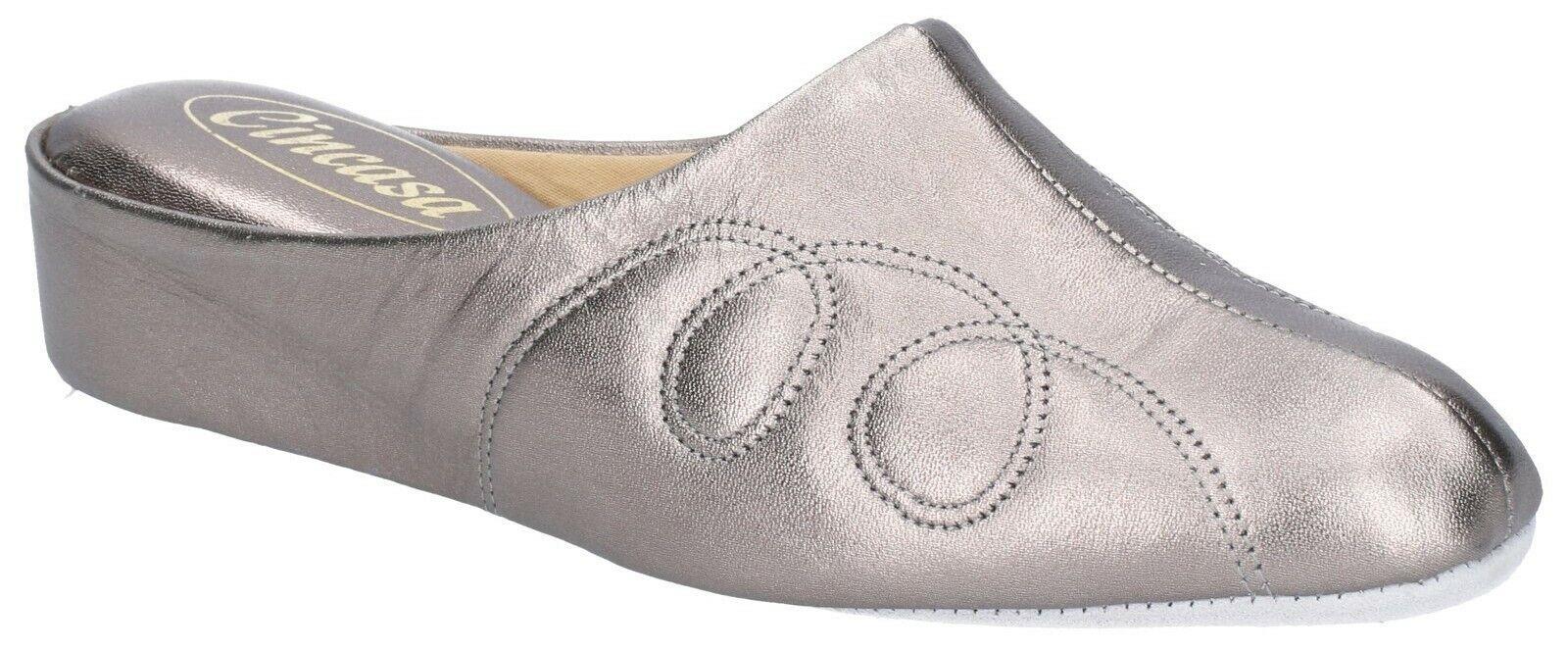 Cincasa Mahon women's pewter leather lined slip-on classic house mule slipper