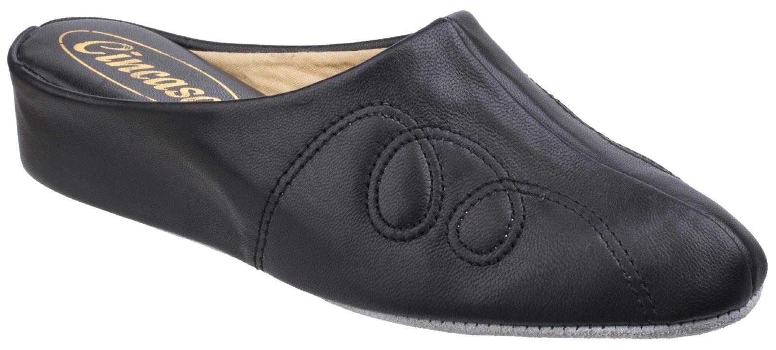 Cincasa Mahon women's black leather lined slip-on classic house mule slipper