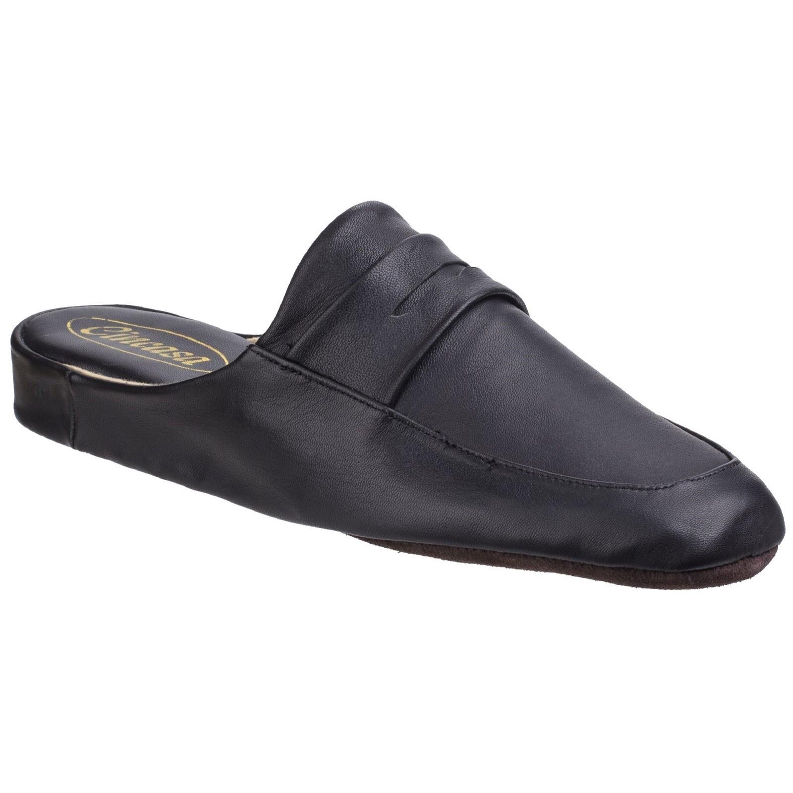 Cincasa Aramis men's black leather lined slip-on classic house mule slipper