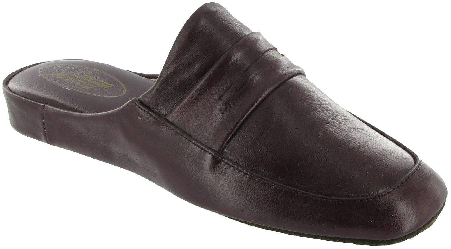 Cincasa Aramis men's wine leather lined slip-on classic house mule slipper