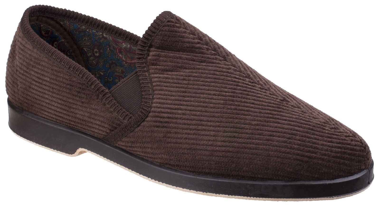 GBS Exeter men's brown corduroy twin-gusset classic slipper