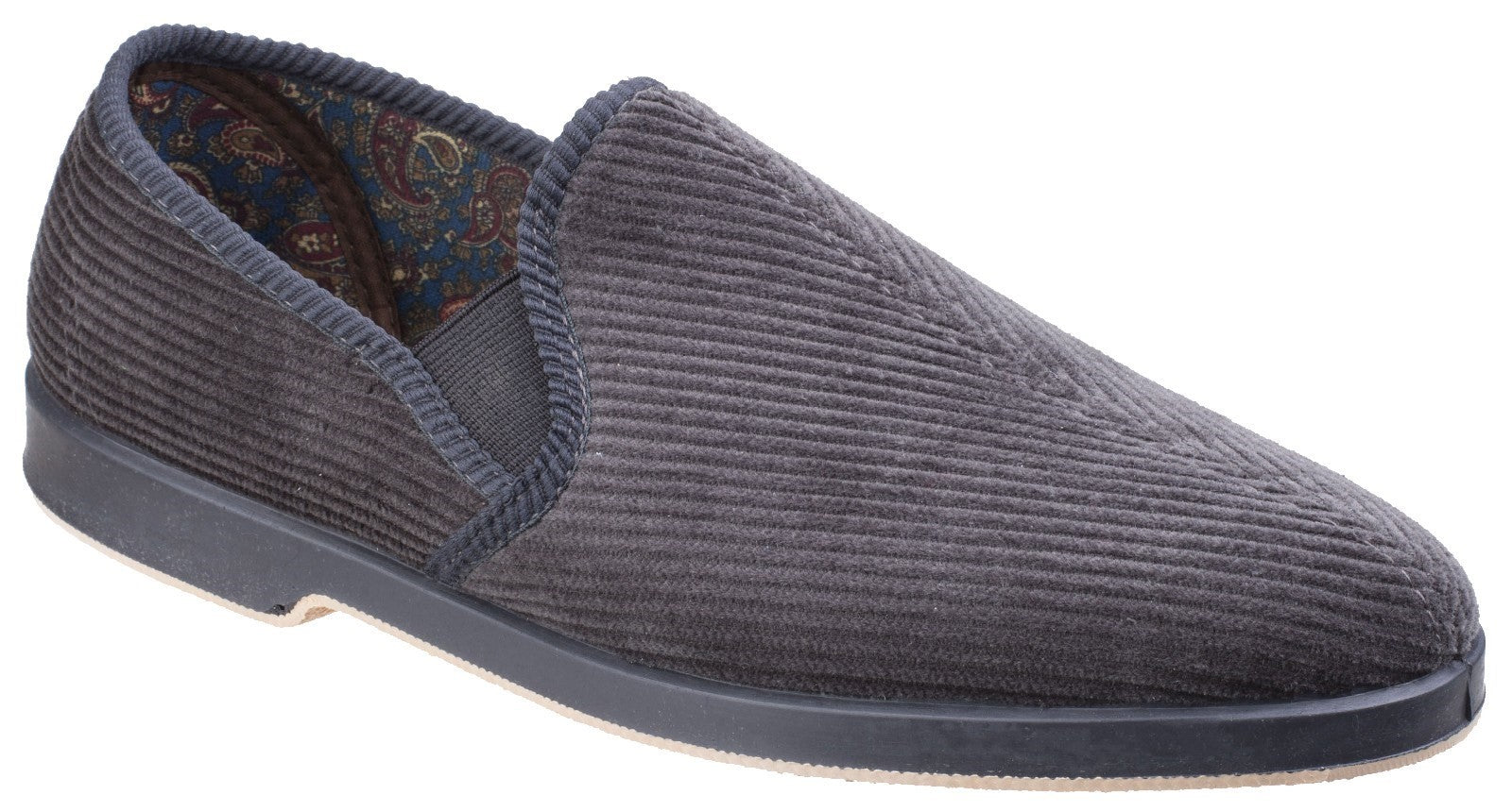 GBS Exeter men's grey corduroy twin-gusset classic slipper