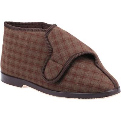 GBS Keswick men's brown touch-fasten adjustable medical slipper