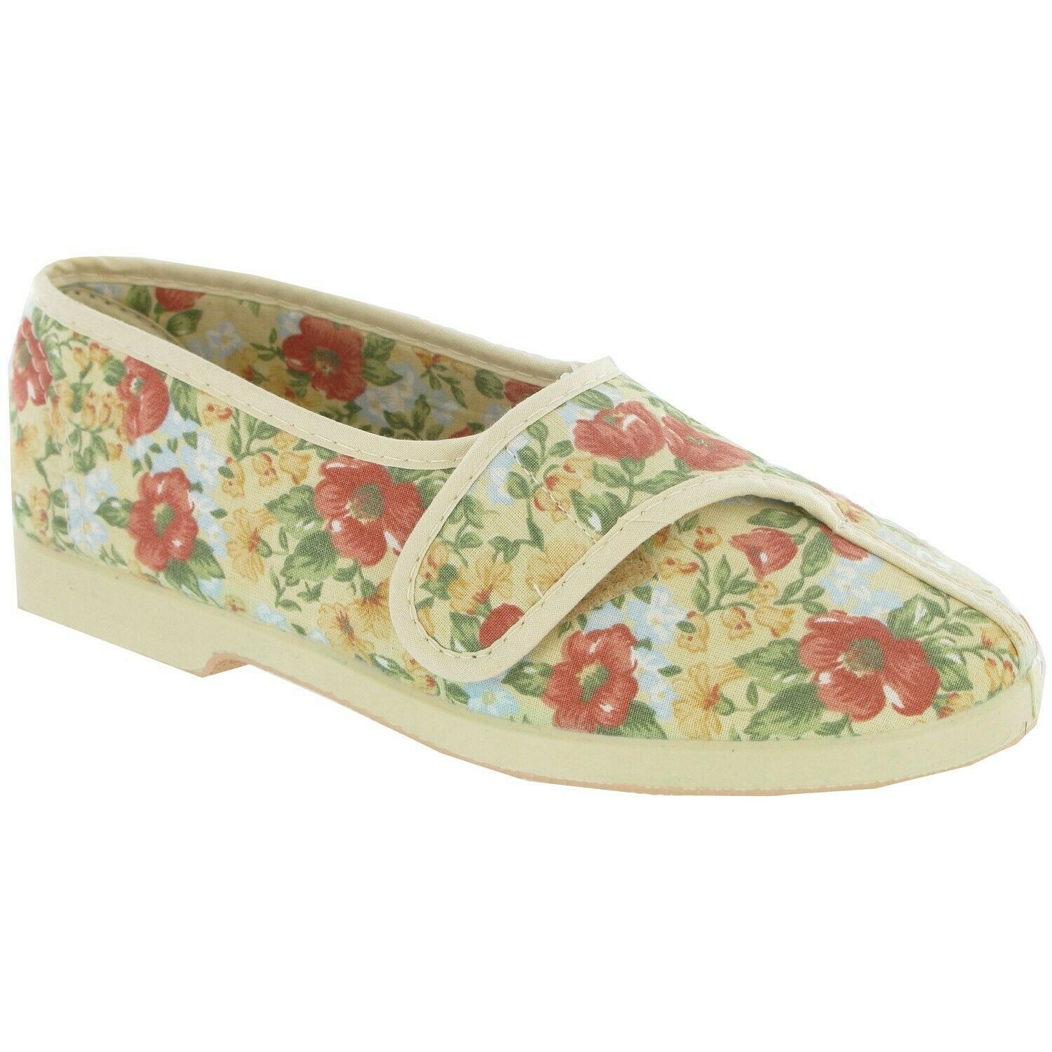 GBS Wendy beige flower pattern ladies touch fastening slipper