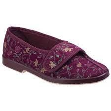 GBS Wilma women's wine touch-fasten adjustable extra wide-fit medical slipper