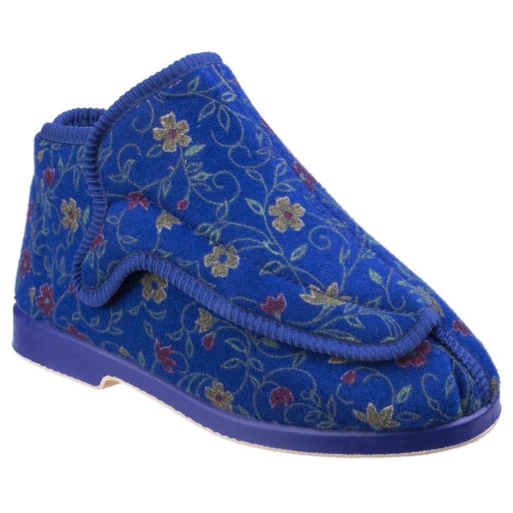 GBS Rhona women's blue touch-fasten adjustable extra wide-fit medical slipper