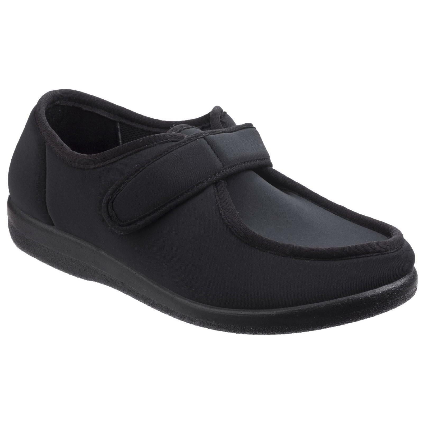 GBS Northwick unisex black touch-fasten adjustable extra wide-fit medical slipper