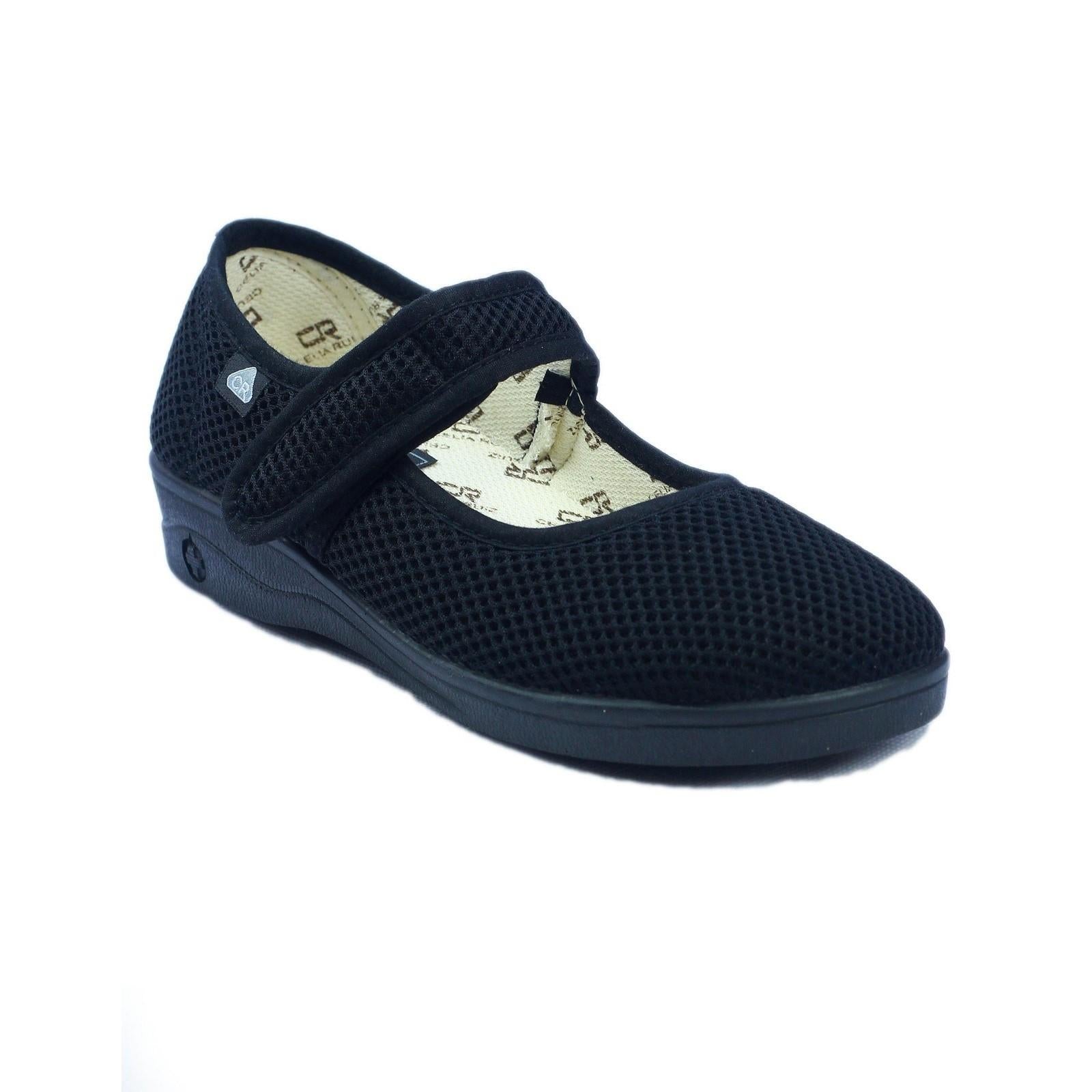 Celia Ruiz women's black Mary Jane touch-fasten adjustable extra wide-fit medical slipper #204