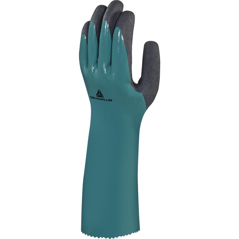 Delta Plus double dip nitrile/foam rough grip palm 35cm chemical gauntlet  #VV835