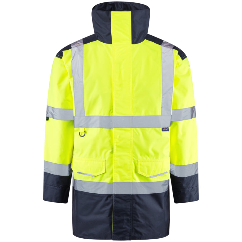 Leo TAWSTOCK high-visibility waterproof quilt-lined yellow/navy coat #A01