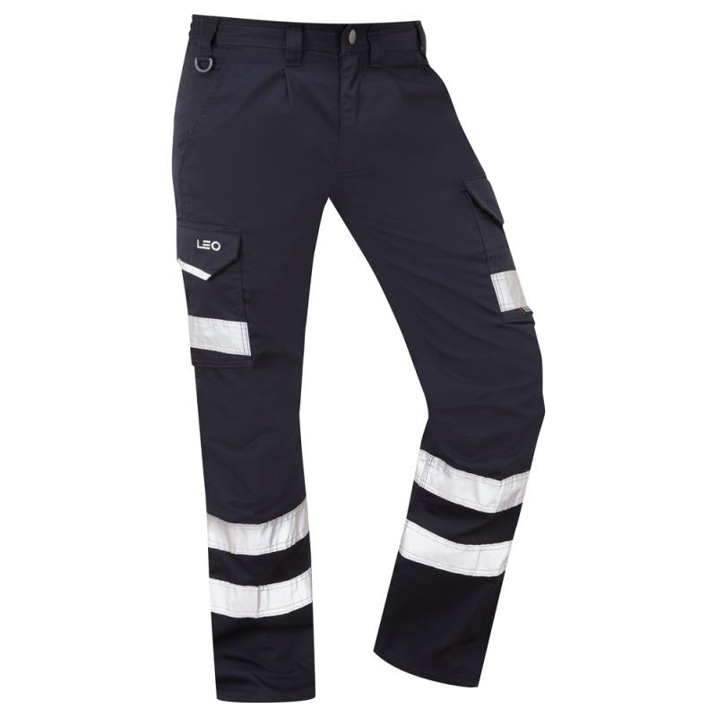 Leo Ilfracombe navy blue reflective polycotton cargo work trouser