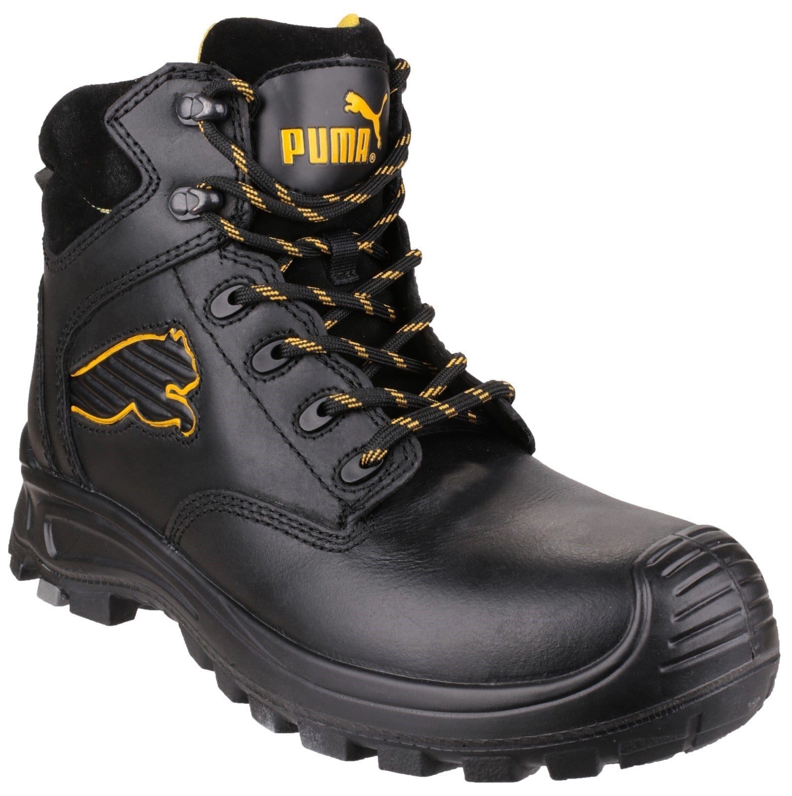 Puma Borneo Mid S3 black composite toe scuff cap work safety boots with midsole