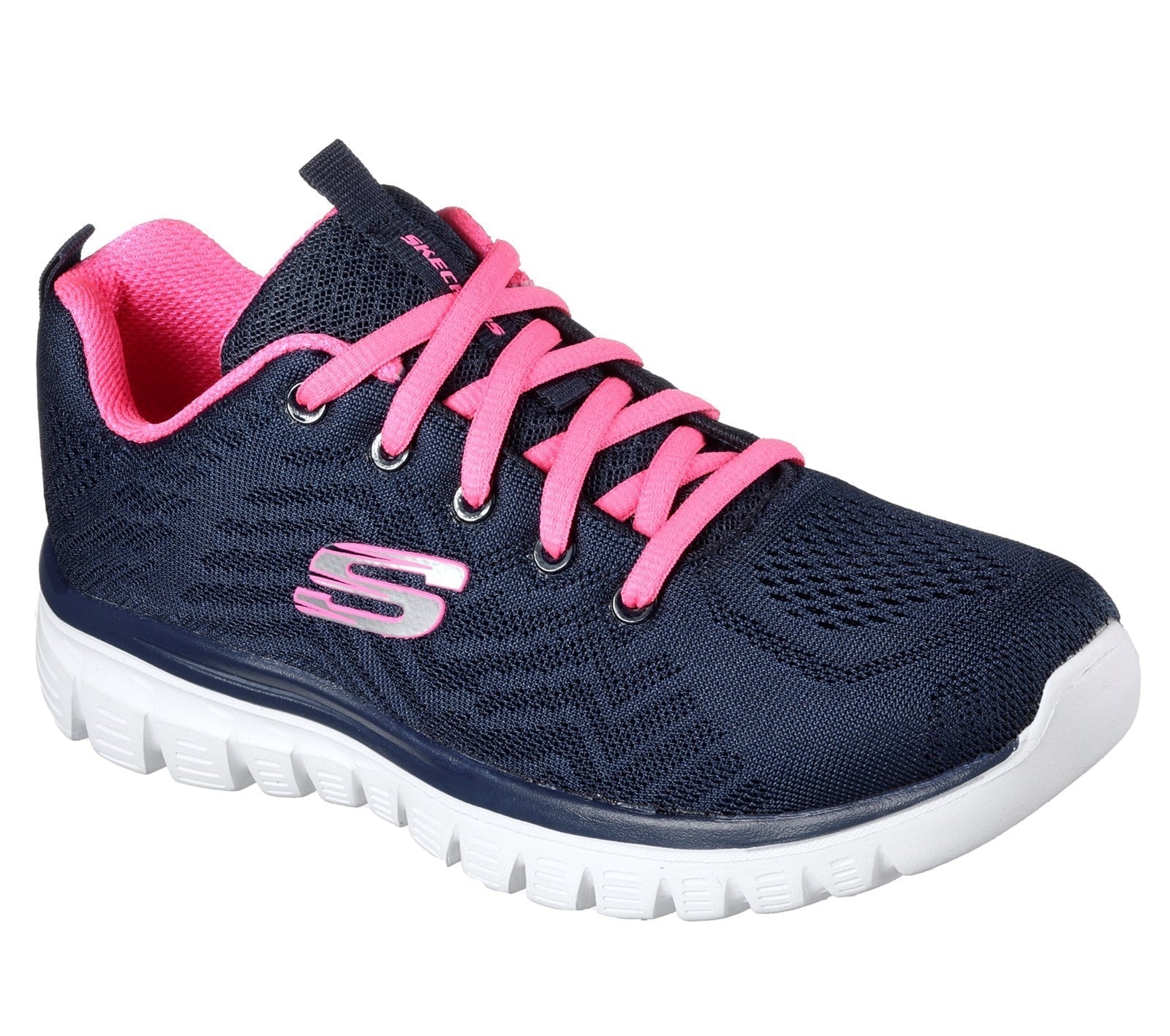 Skechers Graceful Get Connected women's navy/pink vegan memory-foam trainer #SK12615
