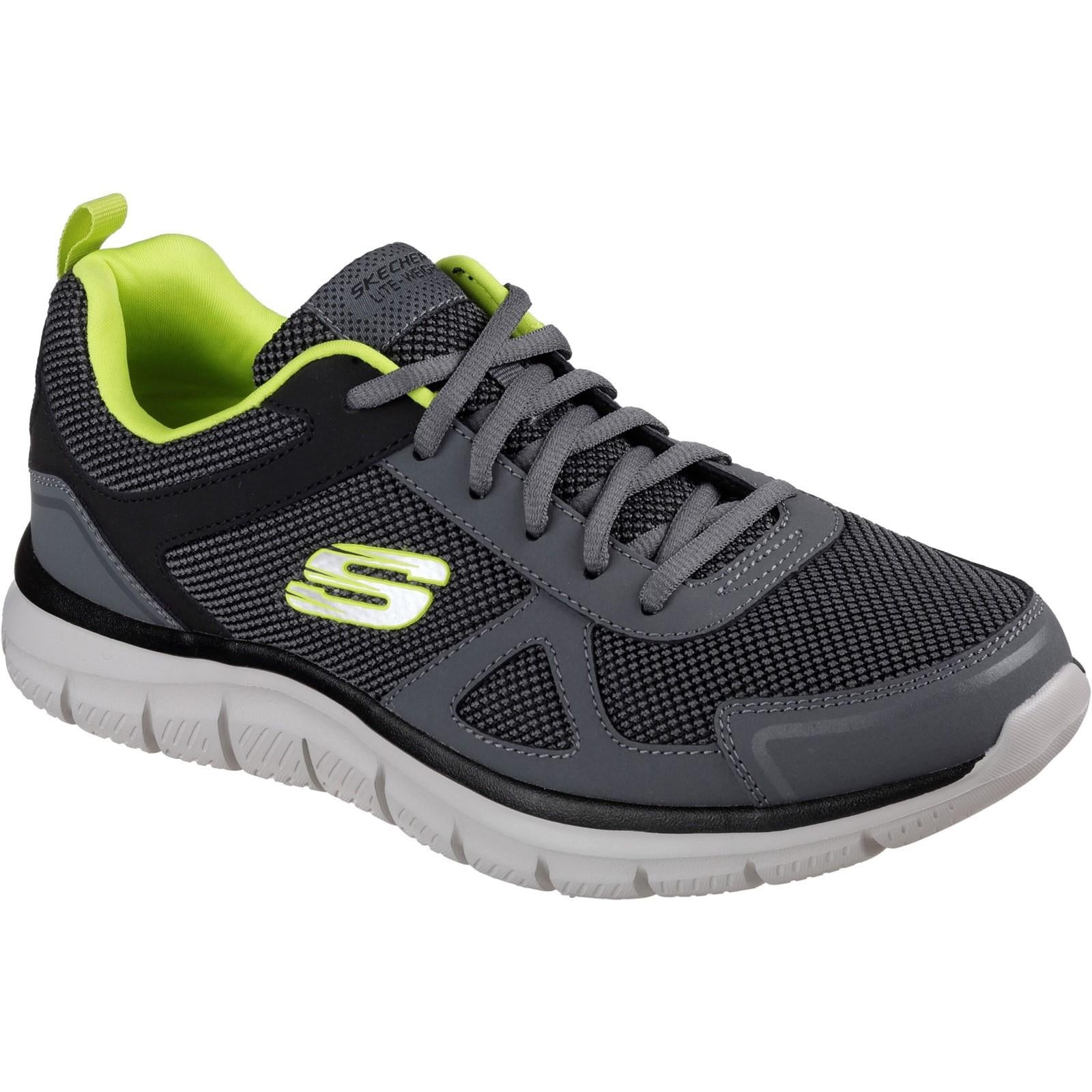 Skechers Track Bucolo men's charcoal/lime memory-foam lace up trainer #SKSK52630