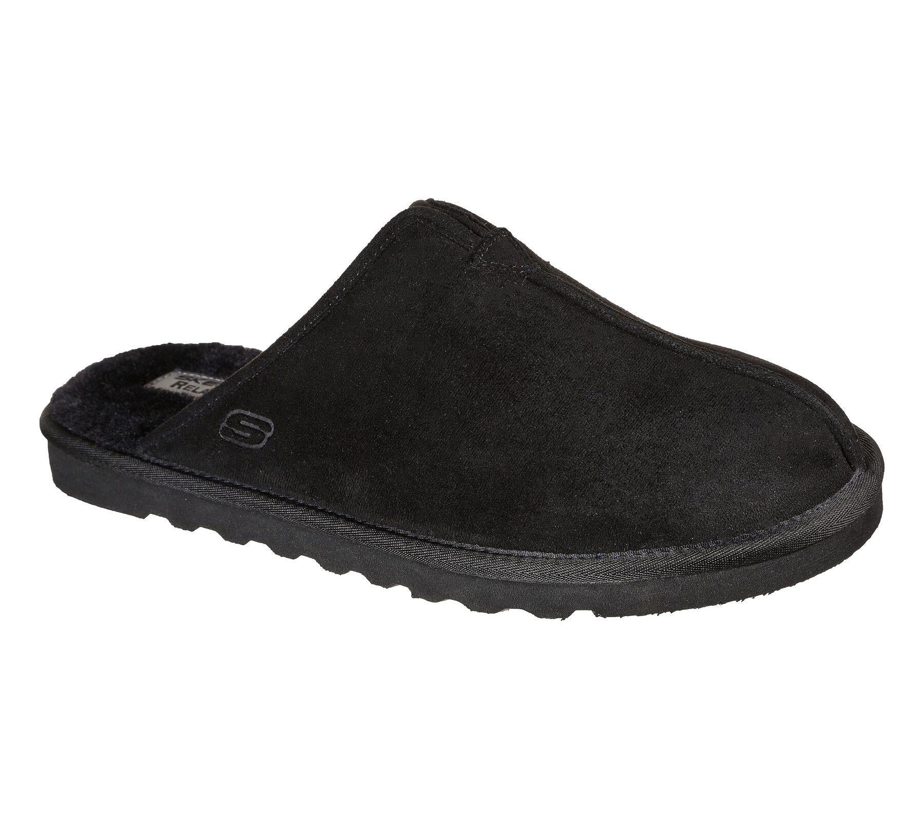 Skechers Renten Palco men's black faux-suede relaxed-fit mule slipper #SK66094