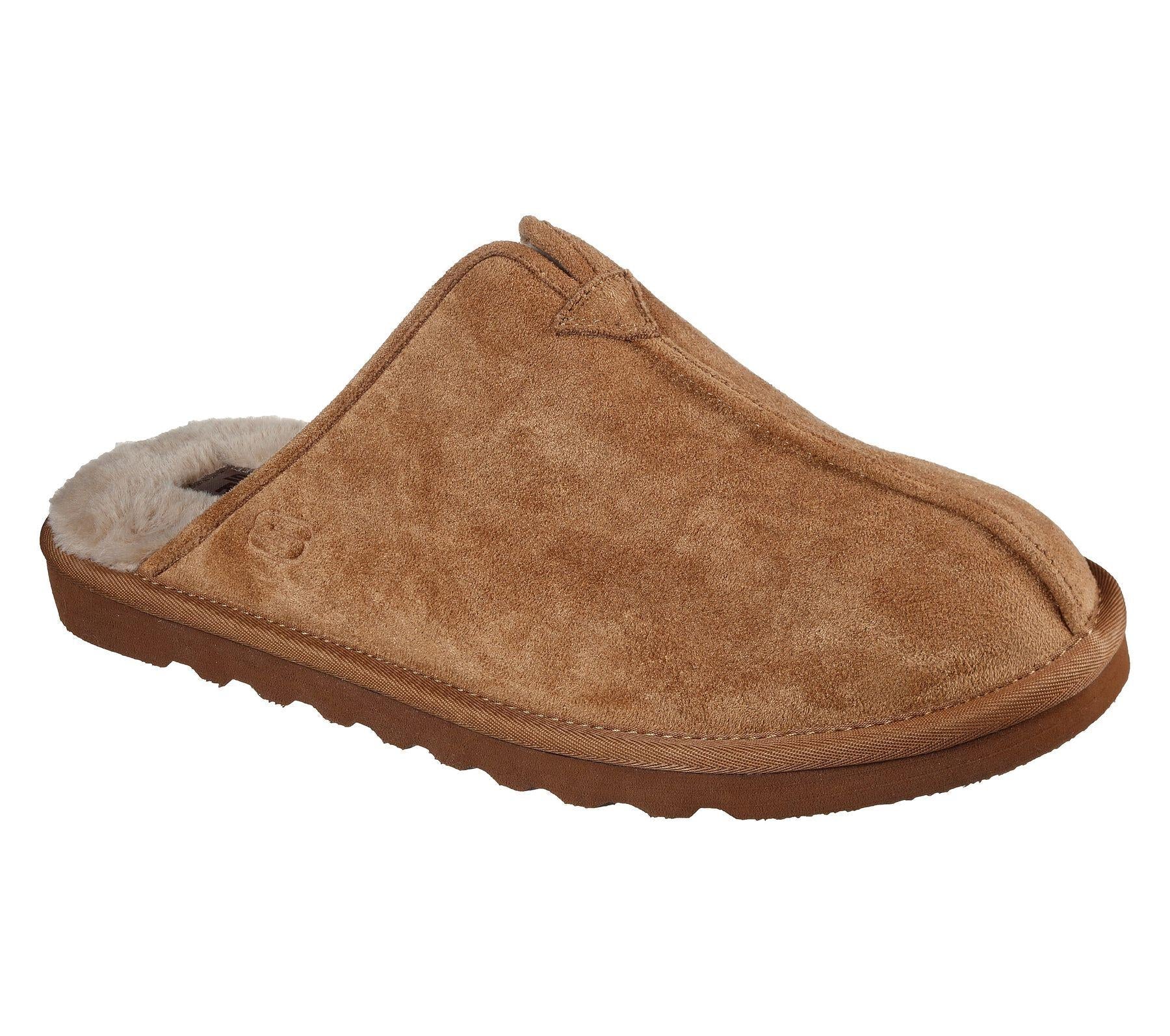 Skechers Renten Palco men's tan faux-suede relaxed-fit mule slipper #SK66094