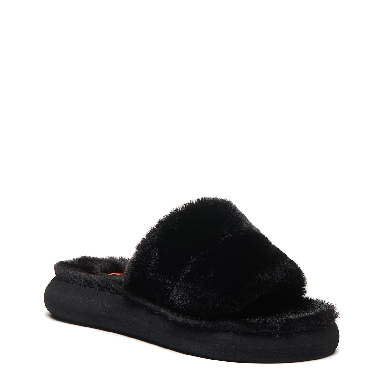 Rocket Dog Stratus Winette black faux-fur sandal slip-on slipper