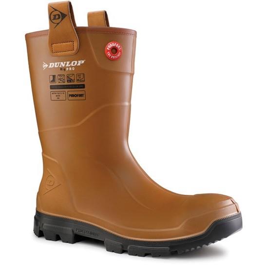 Dunlop RigPRO S5 brown steel toe/midsole work safety wellington #LJ2HR42