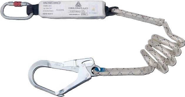 Delta Plus 2 metre lanyard with shock absorber karabiner and scaffold hook AN208S200CD