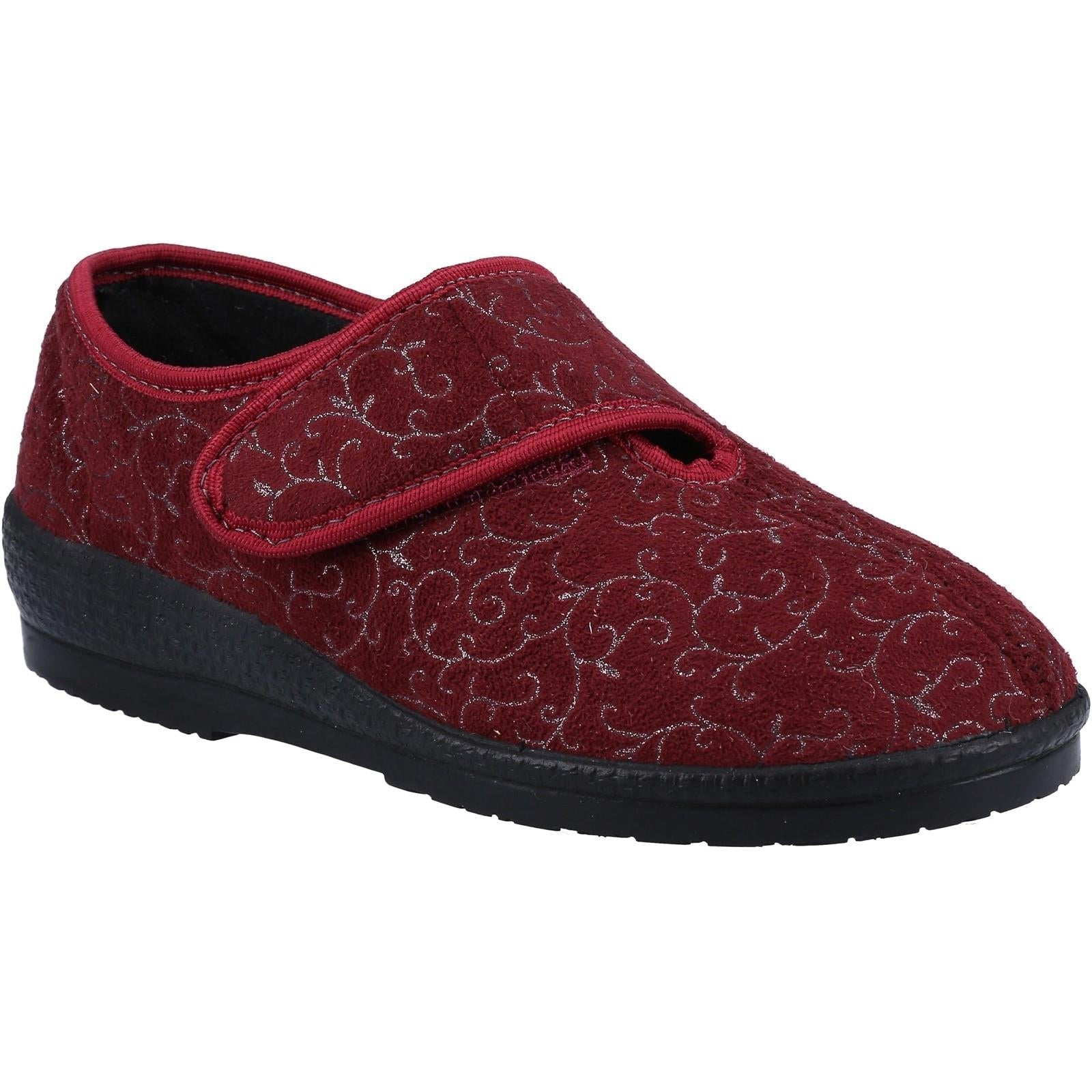 GBS Geraldine women's burgundy touch-fasten adjustable extra wide-fit medical slipper