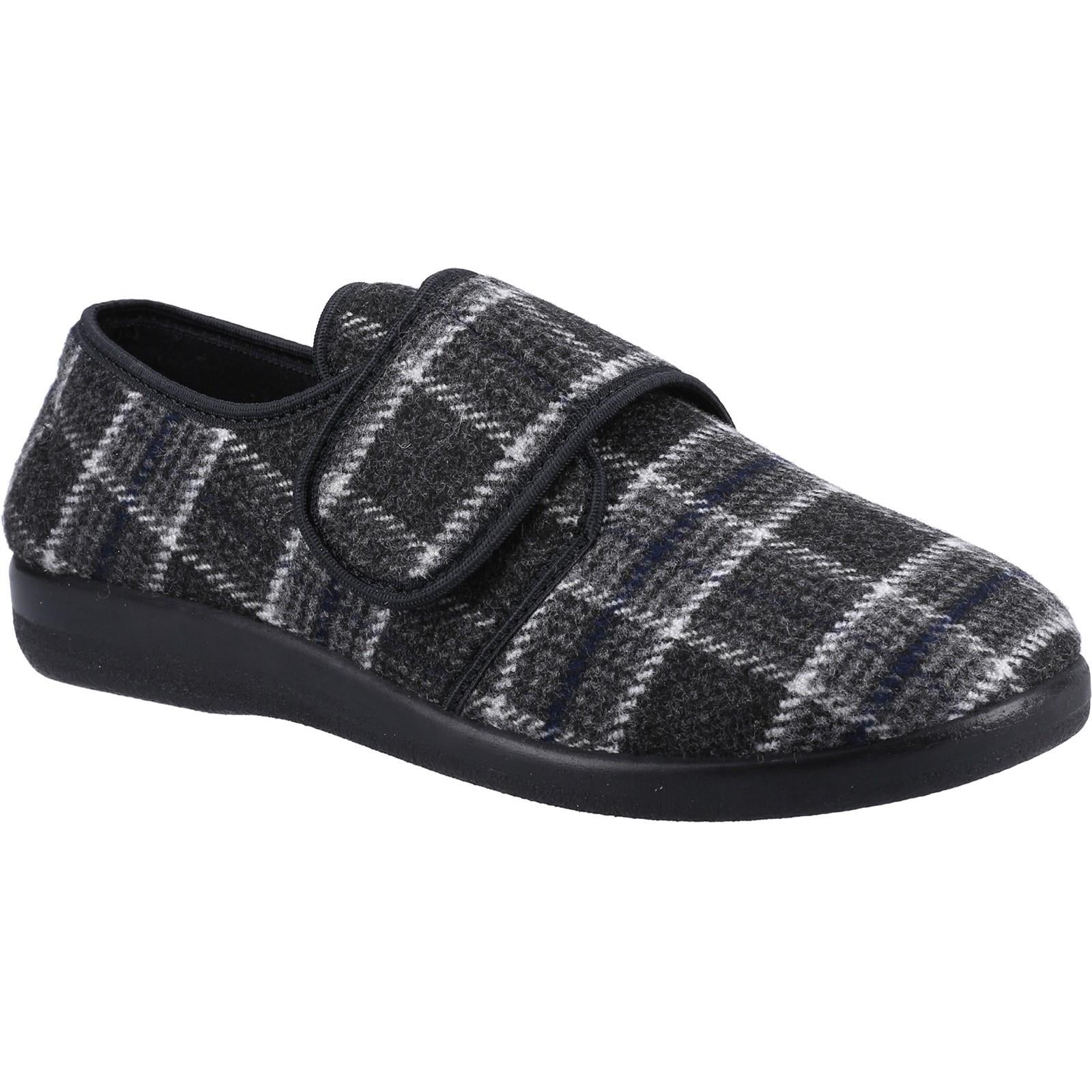 GBS Gerald men's check touch-fasten adjustable extra wide-fit medical slipper