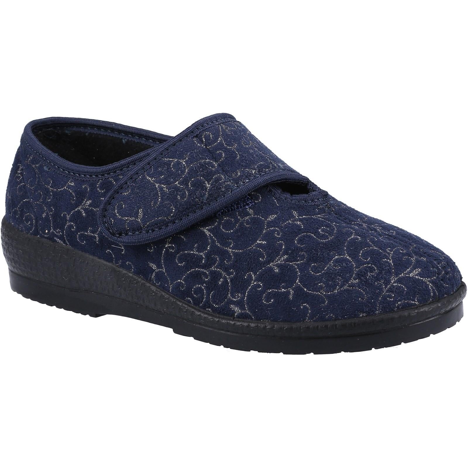 GBS Geraldine women's navy touch-fasten adjustable extra wide-fit medical slipper