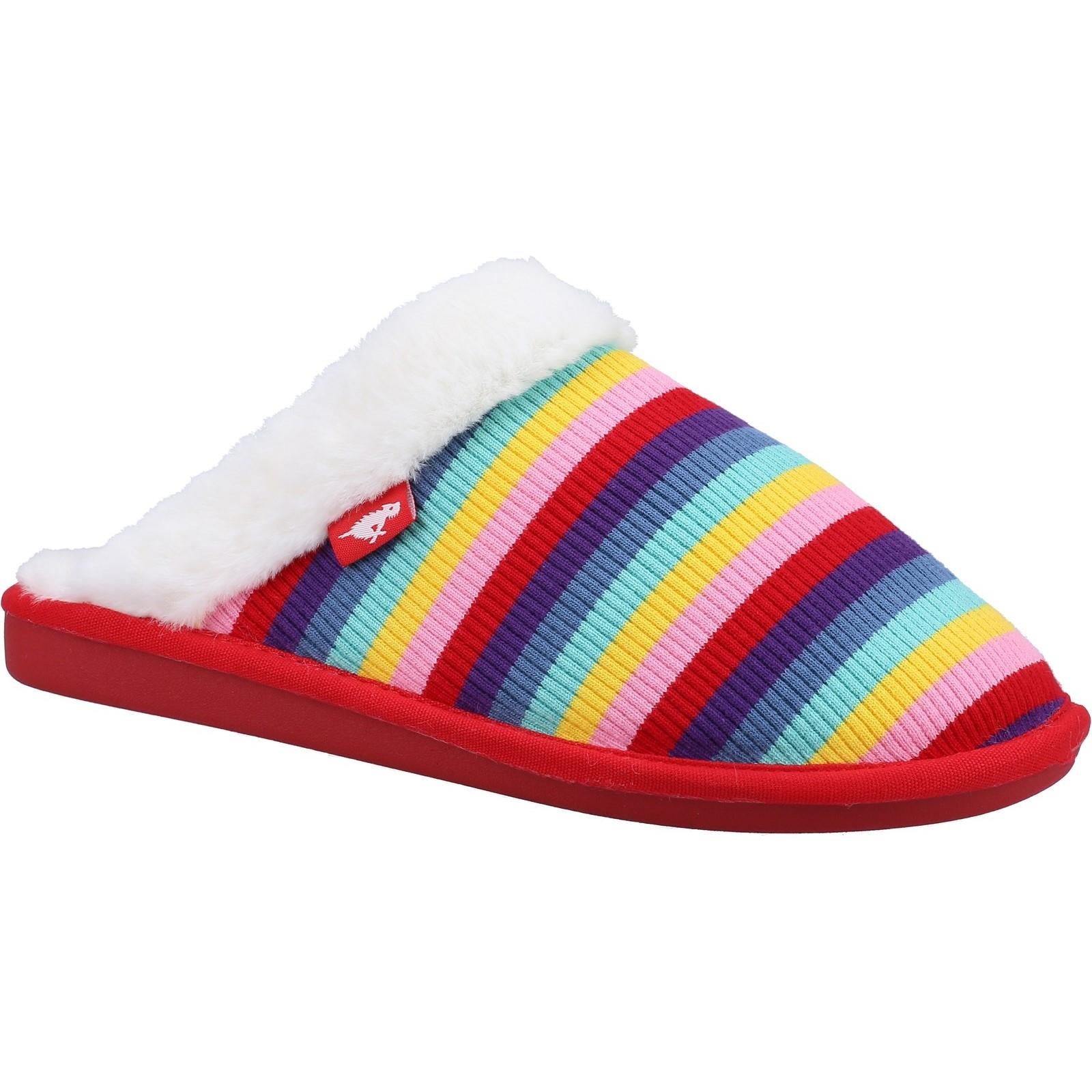 Rocket Dog Rosie Rollo women's rainbow ribbed cotton faux-fur lined mule slipper