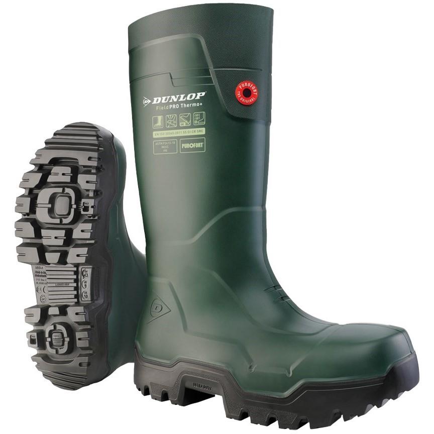 Dunlop FieldPRO Thermo+ S5 green composite toe/midsole safety wellington boot #LP8KL01
