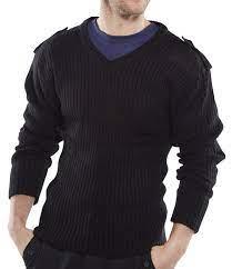 NATO-style security combat black V-neck acrylic work jumper