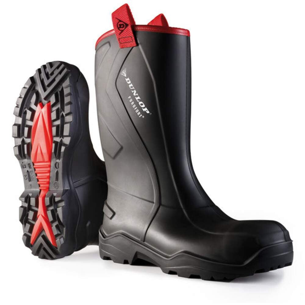 Dunlop Purofort+ Rugged black steel toe-cap/midsole safety wellington #762043