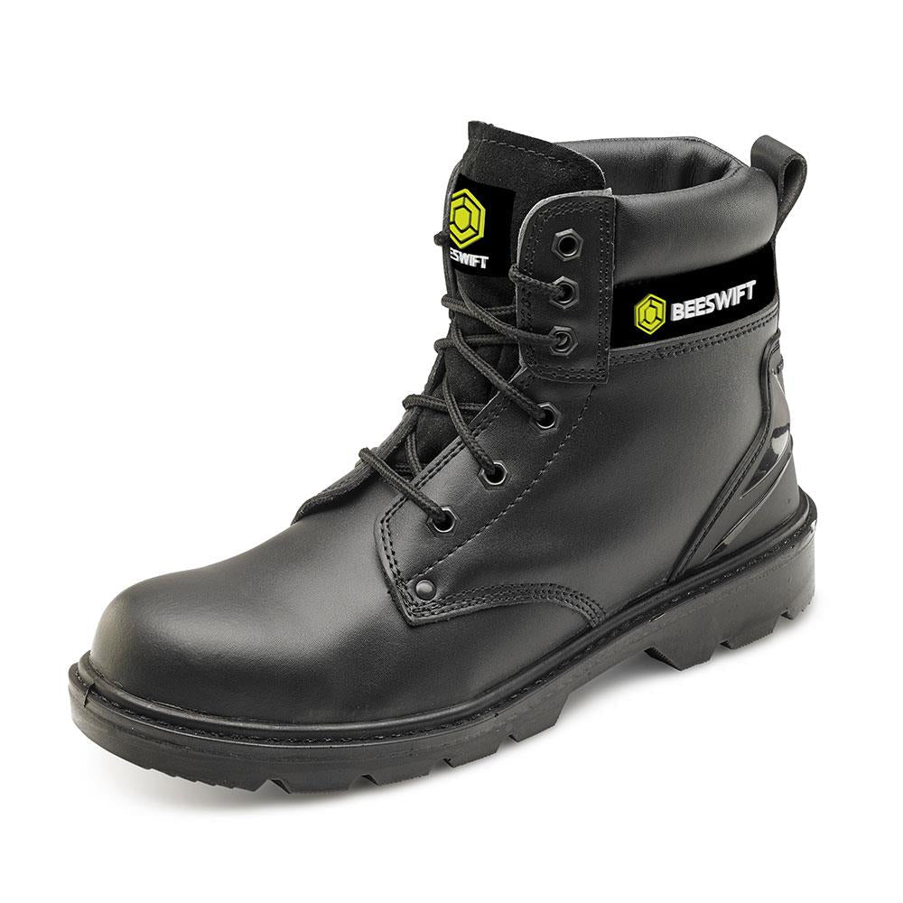 Black leather S1P steel toe/midsole 6" safety work boot #CF2