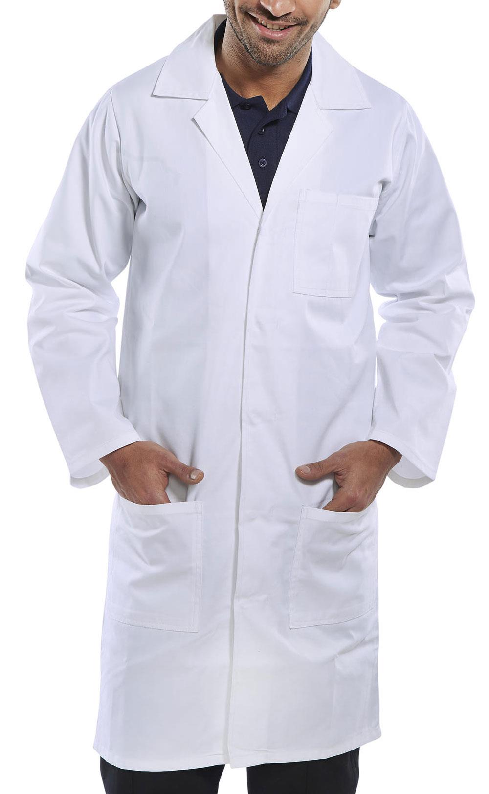 White polycotton three pocket lab warehouse coat