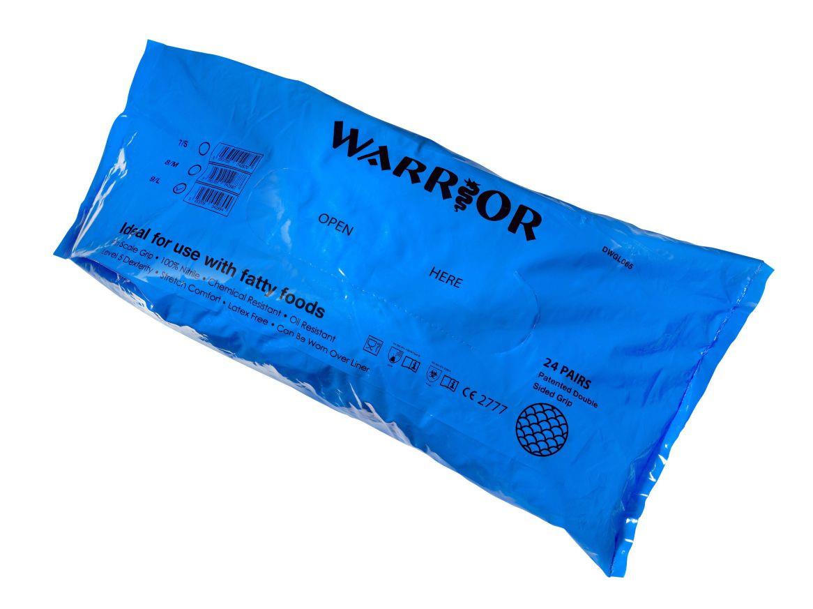 Warrior Fish Grip blue nitrile 30cm fish-scale gloves (pack 48 singles) #0117DWGL065