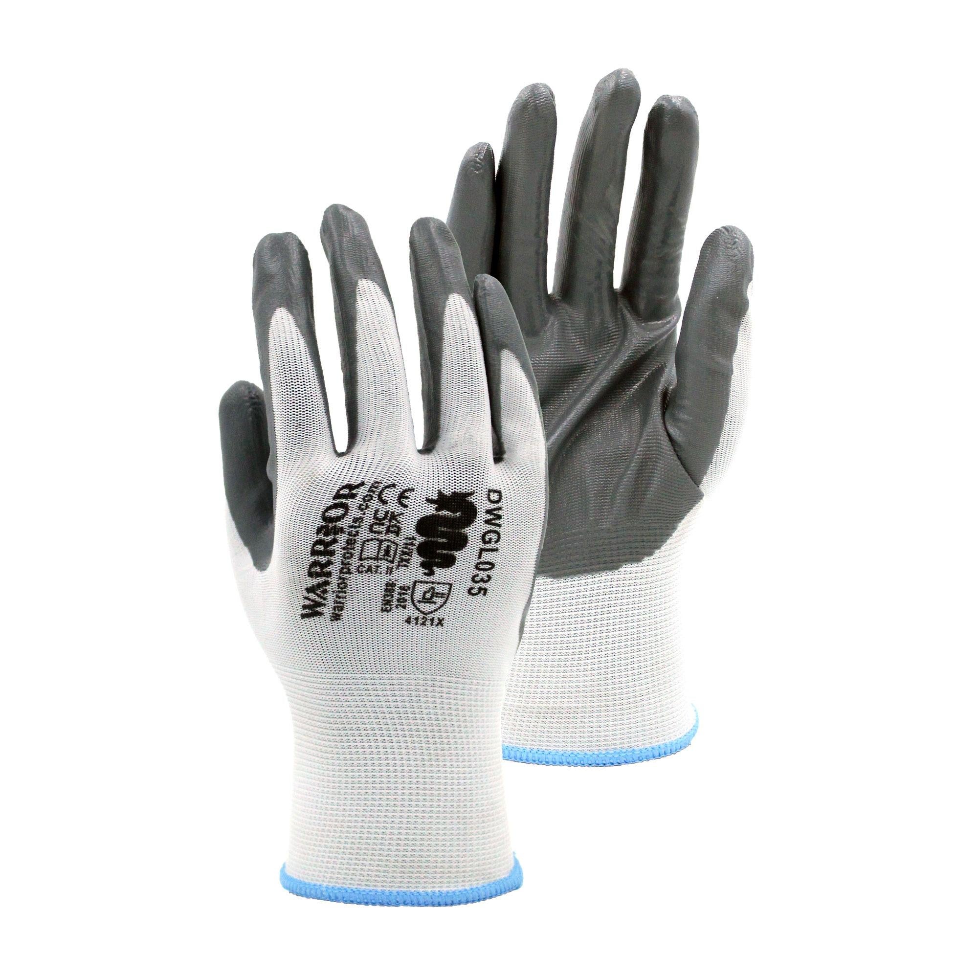 Warrior grey nitrile fully-coated polyester liner gloves (12 pairs) #GL035