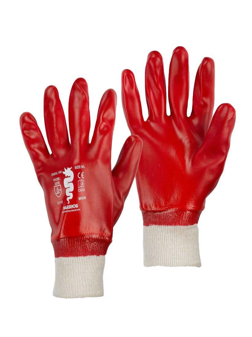 Warrior red PVC full coated knitted wrist glove (12 pairs) #GL190