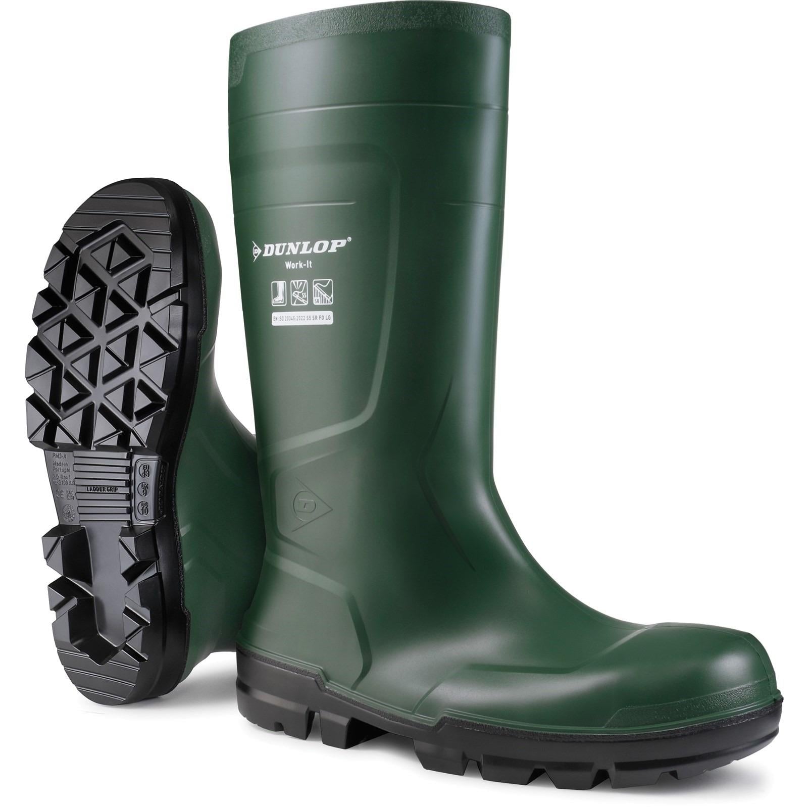 Dunlop Work-It S4 green steel toe/midsole safety wellington boot #NB2KL01