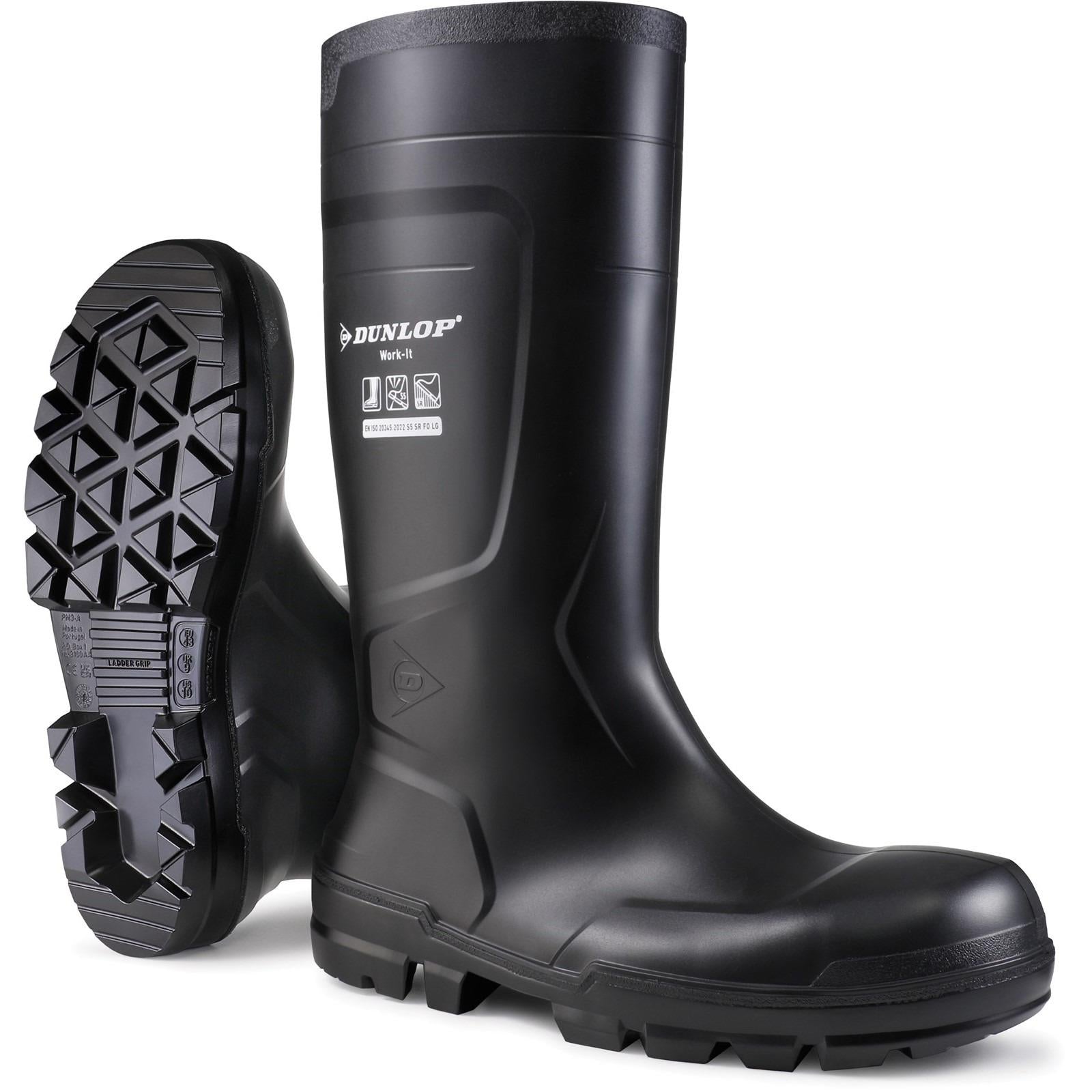 Dunlop Work-It S4 black steel toe/midsole safety wellington boot #NB2HD01