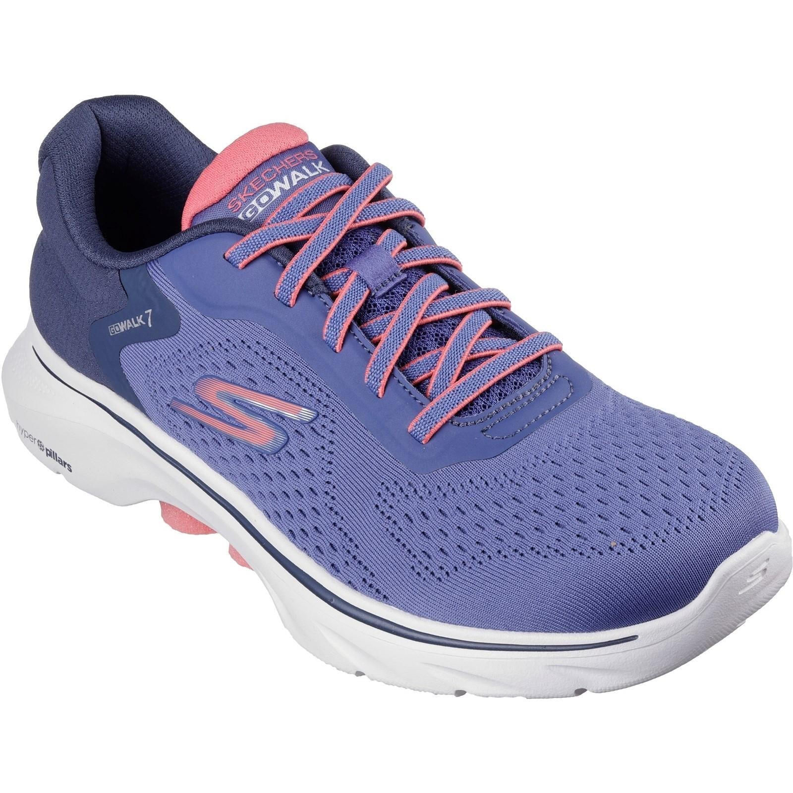 Skechers Go Walk 7 Cosmic Waves women's navy/coral vegan elastic-laced trainer #SK125215