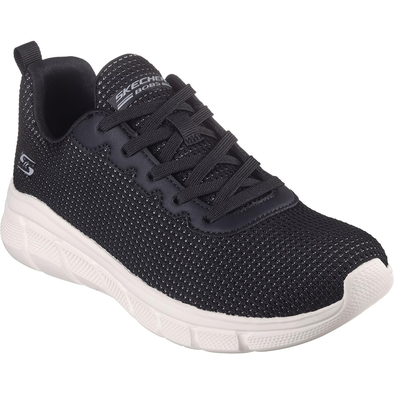 Skechers Bobs Sport B Flex Visionary Essence women's black vegan machine-washable trainer #SK117346