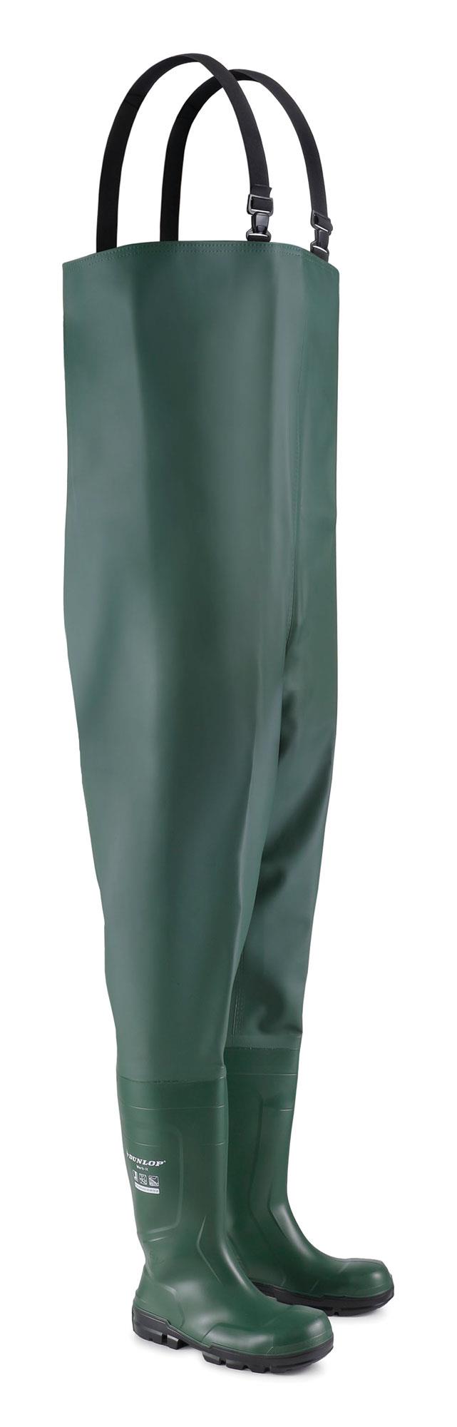 Dunlop Work-It S5 green waterproof steel toe/midsole work safety chest wader #NB2KLCW