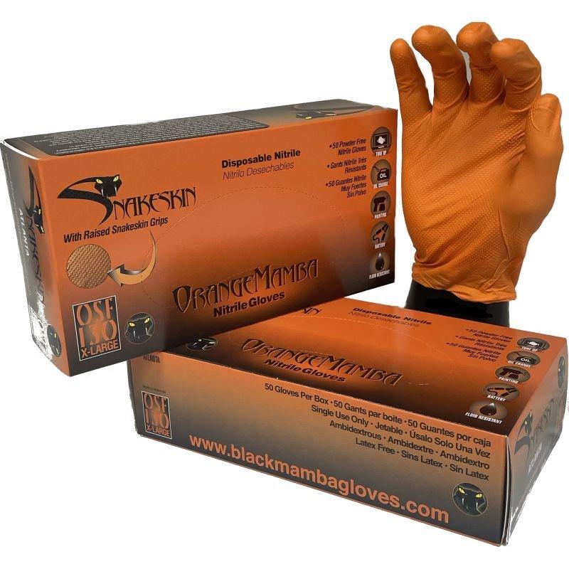 Orange Mamba Snakeskin nitrile disposable glove - box 50 singles
